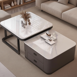 Mesa de Centro Nórdica de Madera y Vidrio Cuadrada Grande Extensible de Almacenamiento de Lujo Moderno Único a Precios de Mayoreo para Sala de Estar - Product Image 1