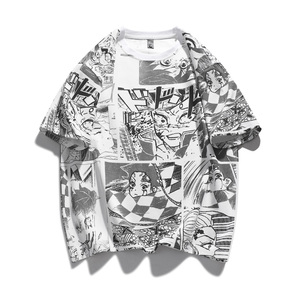 T-shirt à manches courtes pour hommes nouvelle tendance impression de dessins animés chemise ample à col rond été jeunesse beau décontracté respirant mode - Product Image 1