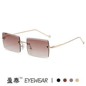 Eyewear <b>Frameless</b> Square Sunglasses UV400 Gradient Lens Women Fashion Light Weight Gold <b>Frame</b> - Product Image 5