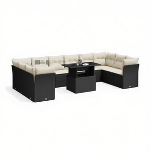 Black And Cream Garden <b>Sofa</b> <b>Set</b> With Cushions Outdoor Furniture UV Resistant PE Rattan Contemporary Design Waterproof - Product Image 1