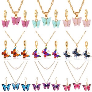 Conjunto de Joyería de Moda con <span class=keywords><strong>Collar</strong></span> de Mariposa Personalizado de Fábrica con 21 Años de Experiencia, Pendientes y Collares de Mariposa, Regalo para Chicas Dulces - Product Image 1