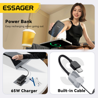 ESSAGER-Cargador rápido de pared Gan para teléfono portátil tipo C PPS PD 65W con batería inalámbrica de 5000 Mah + cable USB de 20W