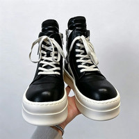 Baskets montantes noires et blanches pour hommes, style avant-gardiste, à semelle épaisse, streetwear urbain, haute couture, avec fermeture éclair latérale et lacets