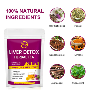 Tisane Détox Foie aux Herbes Silymarine Curcumine pour la Digestion, le Sommeil, la Guérison, le Nettoyage et la Réparation - 28 Sachets - Product Image 1