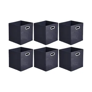 Cubos de almacenamiento de tela plegables, contenedores con asas, color negro, paquete de 6 unidades