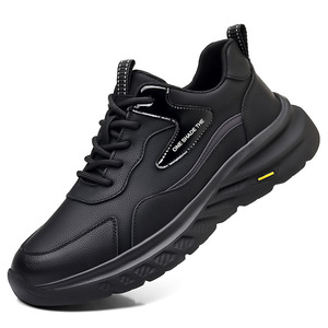 Zapatillas de deporte de cuero blanco para hombre, zapatos informales con cordones y suela suave, versátiles y a la moda, para las cuatro estaciones, talla para adulto 39-44 - Product Image 5