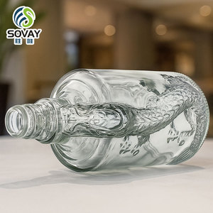 Khắc Rồng 250Ml <span class=keywords><strong>500Ml</strong></span> 750 Ml Rõ Ràng Glass Rượu Vang Đỏ Vodka Whisky Chai Rượu Vang Với Nắp - Product Image 2