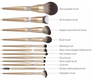 HMU <span class=keywords><strong>2022</strong></span> Nuevo y Exclusivo Set de 12 Brochas de Maquillaje Color Champán Dorado con Cristales y Diamantes, Brochas de Maquillaje de Alta Gama - Product Image 5