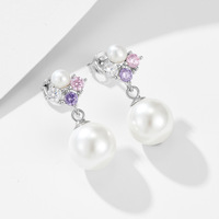 Boucles d'oreilles pendantes romantiques en argent S925 plaqué or 14 carats avec perles multicolores et zircons cubiques, grappe de perles florales en argent sterling 925
