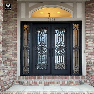 Porte en fer forgé artisanal à ouverture carrée, style Renaissance, avec panneaux latéraux en verre pour maisons de luxe - Product Image 5