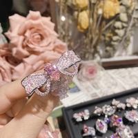 Bague de luxe en zircon rose étincelant en forme de cœur avec nœud, coupe Asher, bijoux pour femme