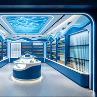 Meuble de présentation robuste et écologique sur mesure pour magasin de pêche, comptoir mural éclairé par LED pour la vente de cannes à pêche et leur accessoires