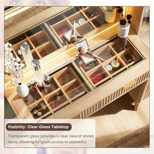 Bàn trang điểm có gương lớn và đèn, bàn trang điểm hiện đại mặt kính lớn với 5 ngăn kéo & kệ có thể điều chỉnh - Product Image 5