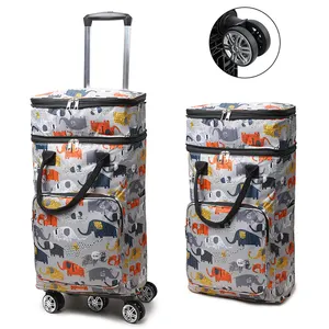 Kereta belanja lipat supermarket dapat dipakai ulang tas troli tas belanja portabel dengan roda grosir