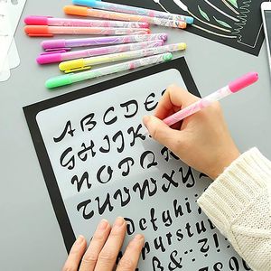 Modello da <span class=keywords><strong>disegno</strong></span> per bambini modello di Stencil Planner di lettere in plastica per diario diario diario Scrapbook materiale PP - Product Image 4