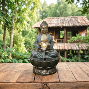 น้ำพุพระพุทธรูปสีทองแดงขนาดใหญ่สำหรับตกแต่งบ้านและสวน งานเรซิ่นประดับดอกบัว - Product Image 6