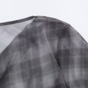 SHENZHU Wanita 2025 Mode Baru Blus Jaring Kotak-kotak Vintage Lengan Panjang Kemeja Wanita Blusas Atasan Chic - Product Image 5