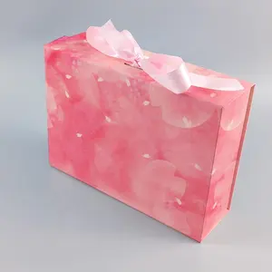Luxus Flat Pack Falt karton Papier Pink Box Band verschlüsse Buch förmige faltbare Verpackung Geschenk boxen mit Magnet deckel