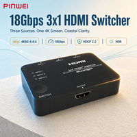 Commutateur HDMI 3x1 18 Gbps prenant en charge 4K60Hz, 3 entrées 1 sortie avec Dolby Vision HDR et vidéo 3D pour utilisation en home cinéma et sur écran TV