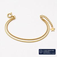 Bracelet de luxe en acier inoxydable plaqué or 18 carats avec chaîne double rangs et perles serpent pour femme - Vente en gros de bijoux