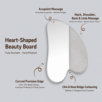 Planche Gua Sha en acier inoxydable 304L poli miroir en forme de cœur, outil de massage ergonomique pour le lifting et le raffermissement du visage et du corps, marque privée