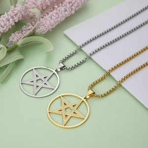 Kalung liontin lapis emas 18k, liontin <span class=keywords><strong>Pentagram</strong></span> berlapis emas 18k, Perhiasan Wanita Stainless Steel, Kalung liontin <span class=keywords><strong>Pentagram</strong></span> perak - Product Image 1