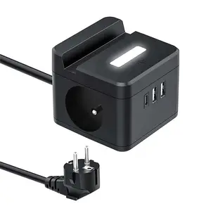 OEM EU Standard 3 USB Ports 2 Ways Sockets With Night Light Phone Holder Cube Power Strip