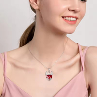 Collier pendentif Phénix en argent sterling 925 avec cœur en cristal rouge pour femmes, vente en gros