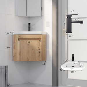 Modern 22 Inch Wall Mounted <strong>Corner</strong> <strong>Bathroom</strong> Vanity with <strong>Sink</strong> Floating Space Saving <strong>Corner</strong> <strong>Bathroom</strong> <strong>Cabinet</strong> with Resin Basin - Product Image 5