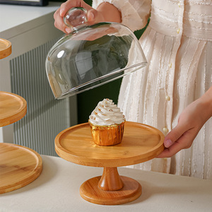 Support à dessert en bois avec dôme en verre pour la présentation de gâteaux de mariage à la maison, style rustique - Product Image 2