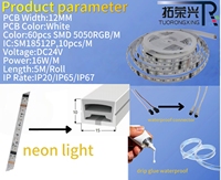 Bande lumineuse LED flexible TRX DMX512 DC24V avec télécommande RGB, bande lumineuse LED SMD 5050 RGB étanche intelligente pour la décoration