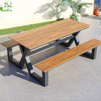 En stock mobilier de jardin extérieur imperméable moderne patio salle à manger pub commercial parc plage en bois table de pique-nique et ensemble de chaises