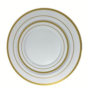 Elegantes Platos Redondos Desechables de Oro Blanco para Comida Caliente, Aperitivos, Frutas y Fiestas - Product Image 4