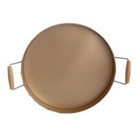 Grand plateau de Service décoratif rond en métal galvanisé avec poignée en bois, vente en gros