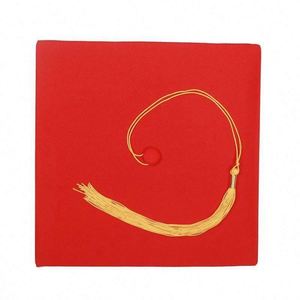 Chapeau de remise de diplôme personnalisé en coton gaufré pour adulte, avec pompon rouge, toque académique à bord incurvé, pour cérémonie 18+ et célébrations, enfants - Product Image 5