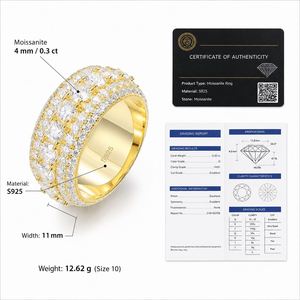 Hip Hop Iced 925 Silver Gold Plated VVS Moissanite GRA Rapper Dazzling Sparkly Eternity Band <b>Ring</b> <b>Men</b> Luxury - Product Image 6