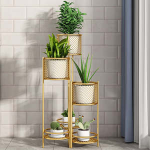 Support de fleurs cylindrique moderne en métal à 3 niveaux pour mariage, balcon, salon, étagère dorée pour plantes, présentoir à fleurs – Vente en gros - Product Image 2