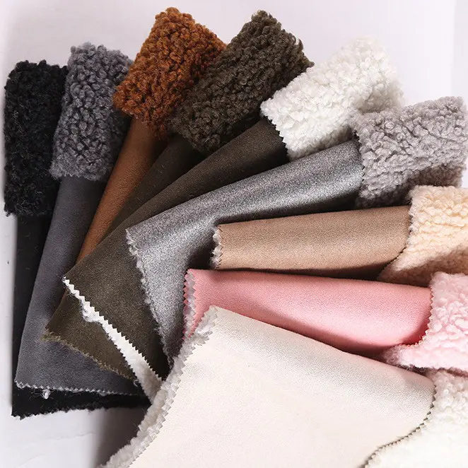 Backed Faux Fur Polyester Sherpa Fleece Fabric Warp Suede Fabric for winter coat /boot Popular with Nordic Japan