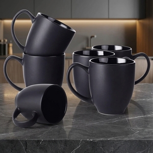 Juego de tazas de <span class=keywords><strong>café</strong></span> de cerámica de 16 onzas, conjunto de 6 tazas de <span class=keywords><strong>café</strong></span> de gran tamaño para <span class=keywords><strong>restaurante</strong></span>, color negro mate - Product Image 1