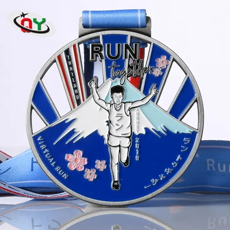 Groothandel Custom Design Uw Gold Metal Award Marathon Running Sport Medailles met Lint