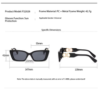 Lunettes de soleil tendance pour femme, monture épaisse en PC, style œil-de-chat carré, branches à boucle métallique, protection UV400, pour le quotidien, les rendez-vous et le street style
