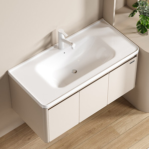 Cream Style Modern Hotel Bathroom Cabinet Washing <b>Table</b> Combination LED Intelligent <b>Mirror</b> Ceramic Rock Plate Stainless Steel - Product Image 6