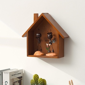 <span class=keywords><strong>Petite</strong></span> maison en bois rétro vintage, décoration murale d'entrée, étagère décorative murale peinte par pulvérisation, design simple pour - Product Image 4