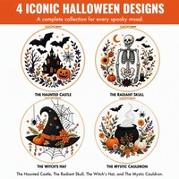Kit de Bordado a Mano de Halloween al por Mayor: Set de Manualidades DIY de Calabaza y Bruja en Algodón Estampado para Principiantes, Decoración de Temporada, Regalo