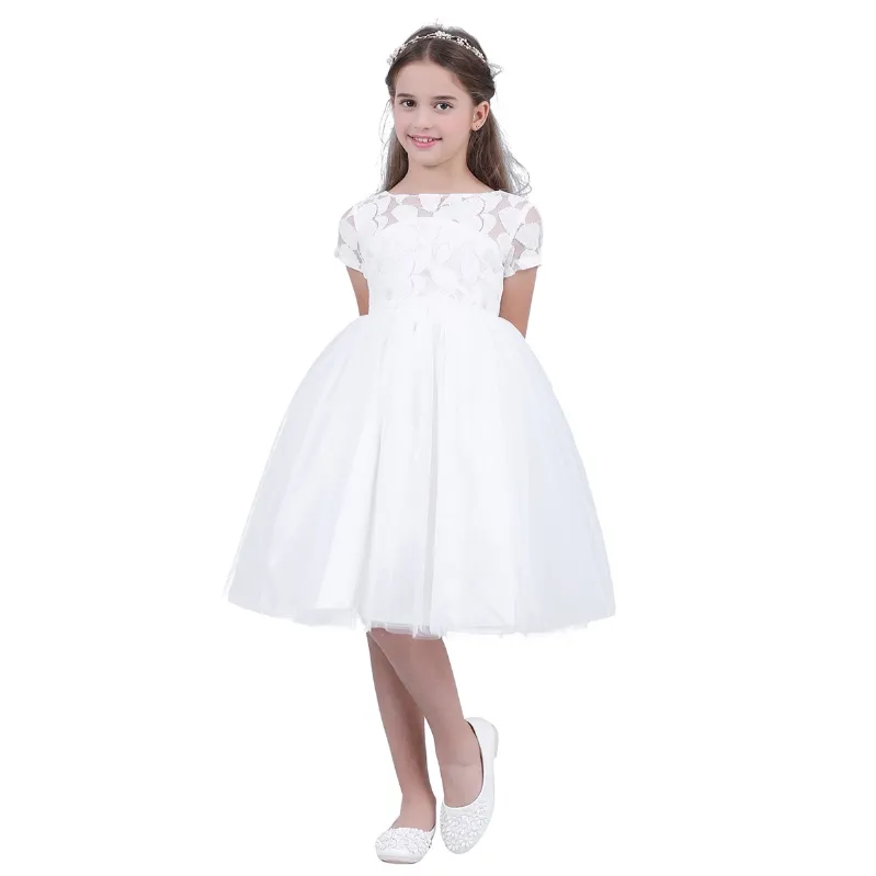 Low Price Flower Girl Lace Dress Princess Wedding Bridesmaid Birthday Ball Gown In White