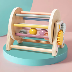 Tambour à roulettes en bois 3 en 1 unisexe avec miroir, engrenages rotatifs, fabrication de sons, jouets pour bébés, jouet de bureau - Product Image 1