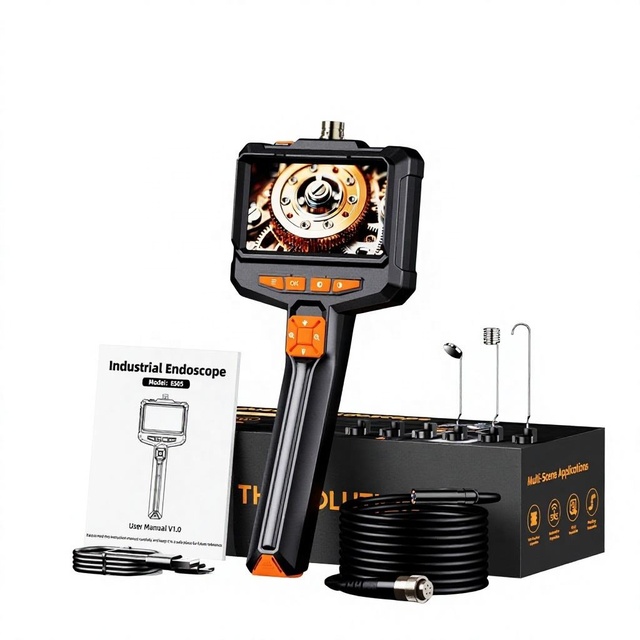 Handheld Endoscope Borescope Inspection Camera 4.3" IPS Screen IP67 Waterproof 8 Adjustable LED Lights 16.5FT Semi-Rigid Snake