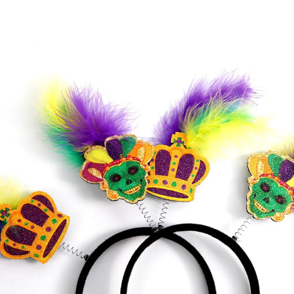 Diadema de plumas de Mardi Gras para mujer, accesorios de disfraz de mariposa, mascarada, boda, cumpleaños, espectáculo, banda para el cabello verde dorado púrpura