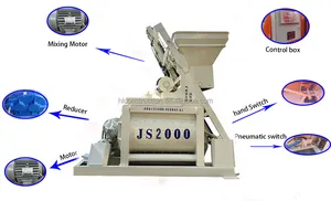 جديد خلاط خرسانة متين JS2000 مع محرك ومحرك PLc لمصانع التصنيع وأعمال البناء