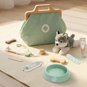 Ensemble de jeu vétérinaire en bois pour animaux de compagnie, <span class=keywords><strong>kit</strong></span> de jeu d'imitation vétérinaire avec chien en peluche et accessoires médicaux, <span class=keywords><strong>jouet</strong></span> éducatif pour tout-petits - Product Image 2